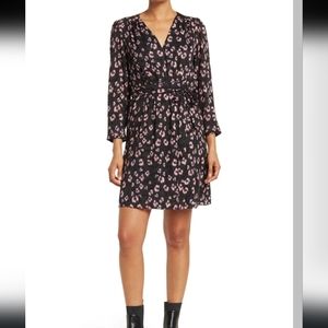 Rebecca Taylor Black Purple Leapord Print Mini Dress Size 8
